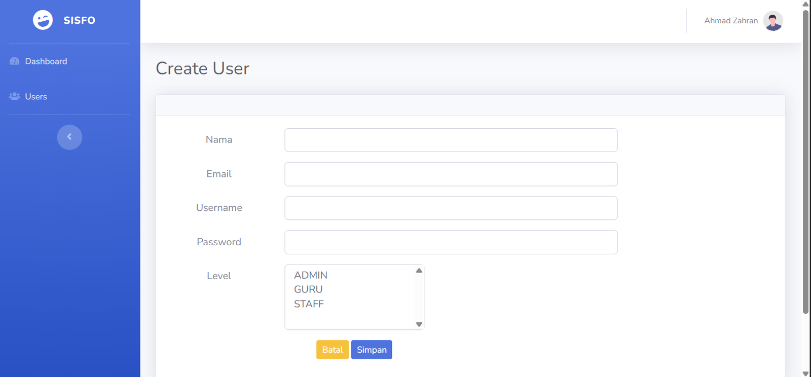 Form Create User